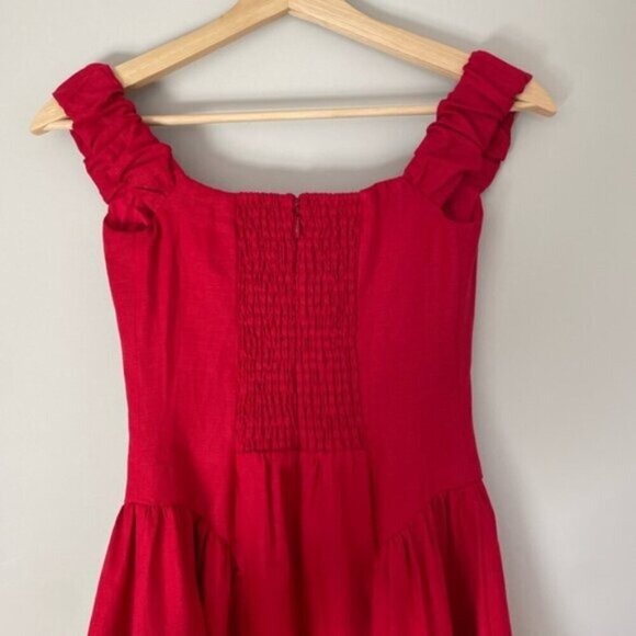 NEW Reformation Monet Linen Midi Dress Lipstick Red Off-Shoulder | size 0 - Picture 10 of 14